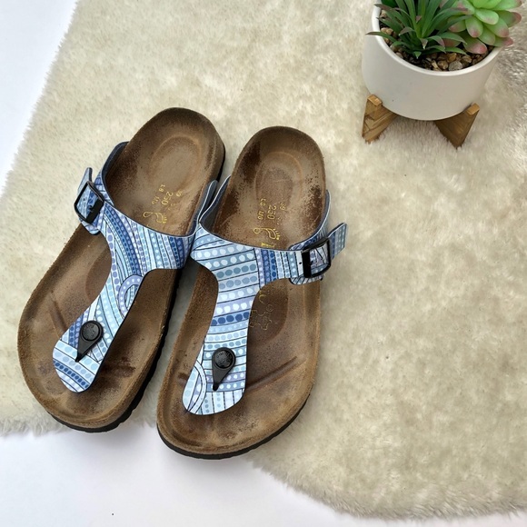 Birkenstock Shoes - Papillio | Blue Abstract Print Gizeh Sandals